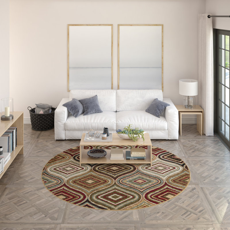 Tapis beige à motif géométrique Caudell, Rond 7 pi 10 po