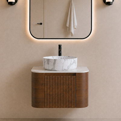Meuble-lavabo mural 24 po avec lavabo vasque en céramique, porte-serviettes intégré et armoire pré-assemblée