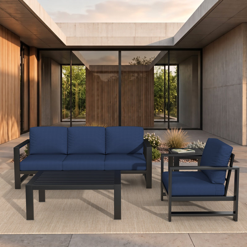 Dulcie 4-Person Seating Set With Sunbrella® Cushions, Canvas Navy Sunbrella® Canvas