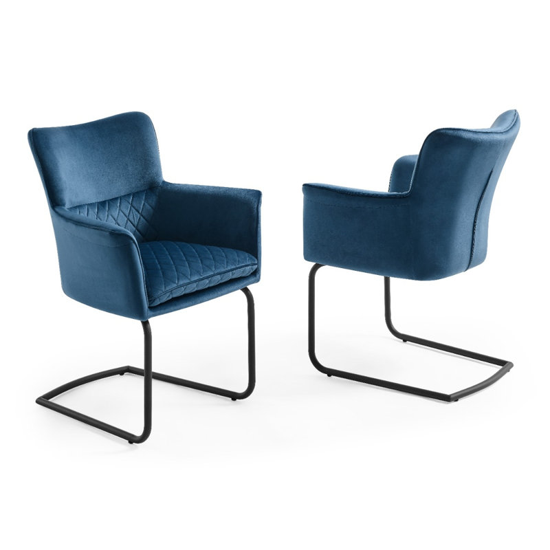 Osier Velvet Arm Chair, Blue, Black
