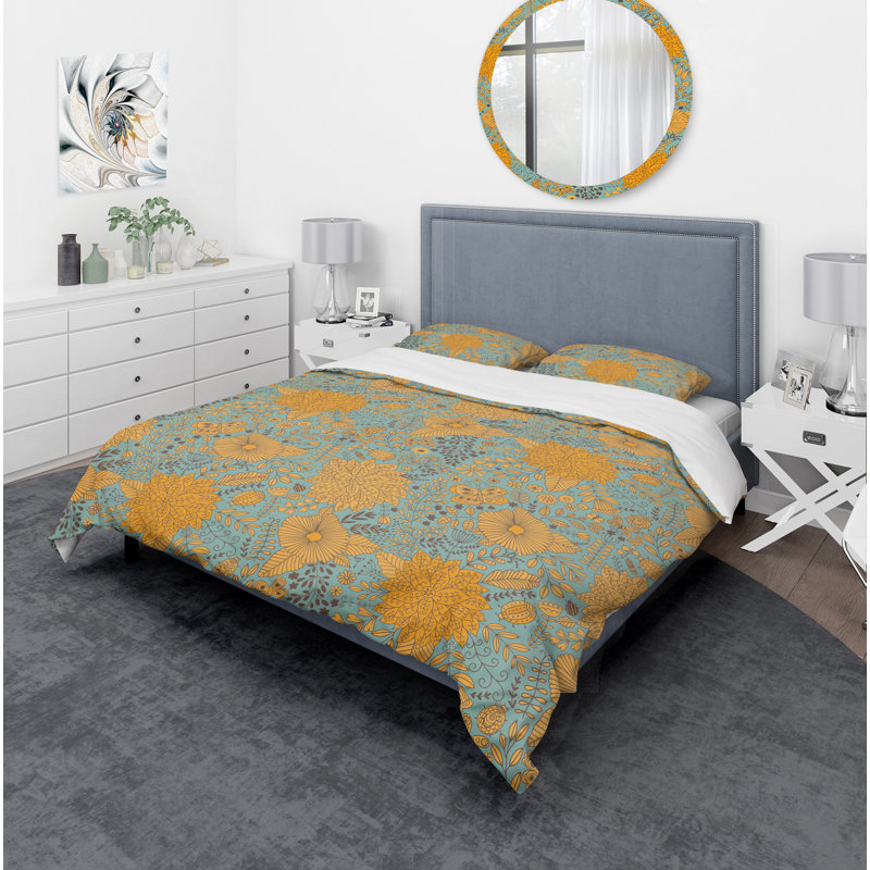 Ensemble de housse de couette en microfibre orange / bleu, Housse de couette très grand + 2 taies décoratives