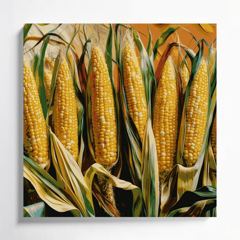 Légumes, maïs doux sur toile jaune brun, H 16 po x l 16 po