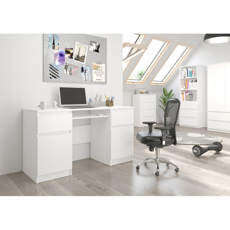 Anusca Computer Table, Highgloss Sand Grey