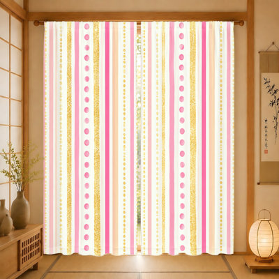 2Pcs rideaux rayés mignons avec paillettes et pois, tissu filtrant la lumière, conception à passe-tringle, convenant à la chambre d'adolescent, aux filles, à la chambre à coucher, à la décoration intérieure