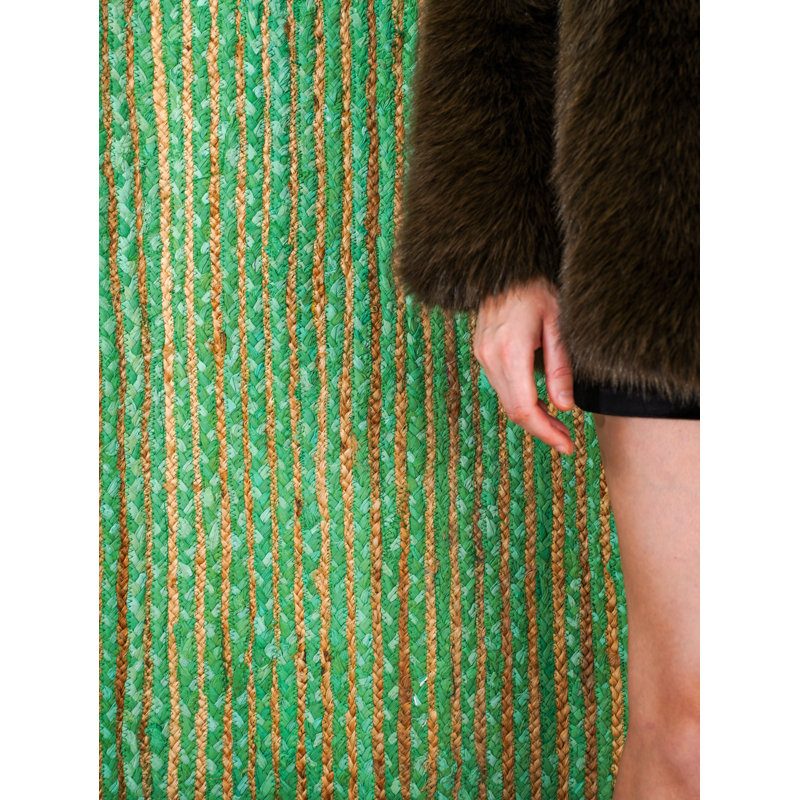 Hand Braided Cotton & Jute Contemporary Green Rectangle Indoor / Outdoor Area Rug, Rectangle 3' x 5'