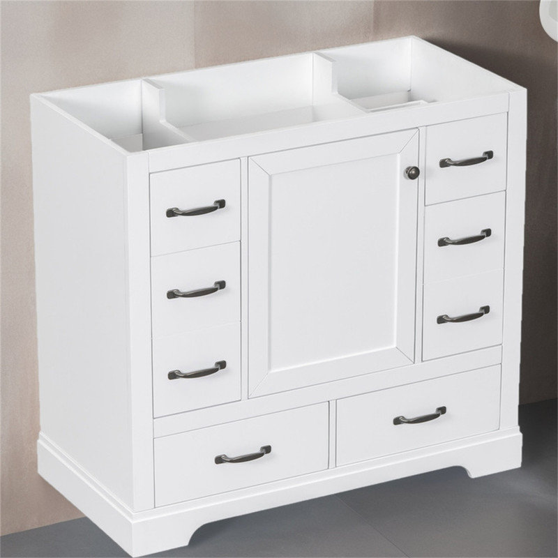 Bathroom Vanity Base Without Sink, Multi-Functional Drawer Divider, Adjustable Shelf and 6 Drawers, White/Black