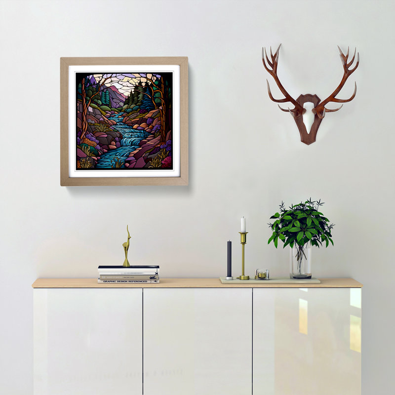 Stream Stained Glass Effect - Framed Print, Oak