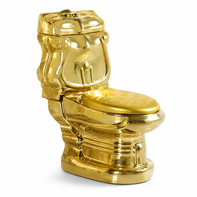 Ornate Luxury Full Gold Electroplated Ceramic One‑Piece Elongated Toilet, Shiny Metallic Gold Finish, Powerful Vortex Flush, Water‑Saving Anti‑Odor Decorative Bathroom Toilet with Soft‑Close Seat