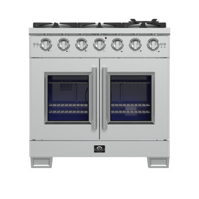 Capriasca 36" French Door Gas Range Stainless Steel, 6 Brass Burners, 5.36 cu.ft. Convection Oven