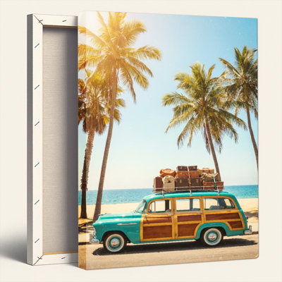 Ensemble de 1 tableau sur toile représentant une voiture de plage