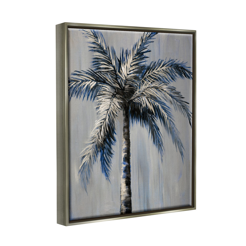 "Bay Isle Home ™", palmier moderne gris encadré par Nan, H 31 po x l 25 po x P 1,7 po, Cadre flottant gris lustré