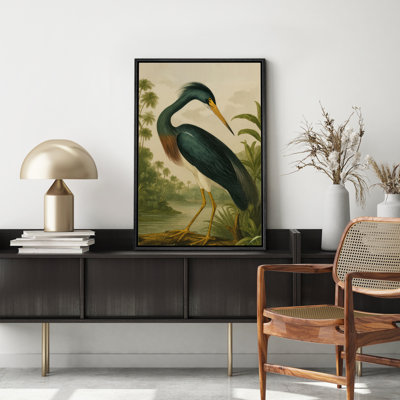 Reproduction d'art sur toile encadrée, "Vintage Heron Wildlife"