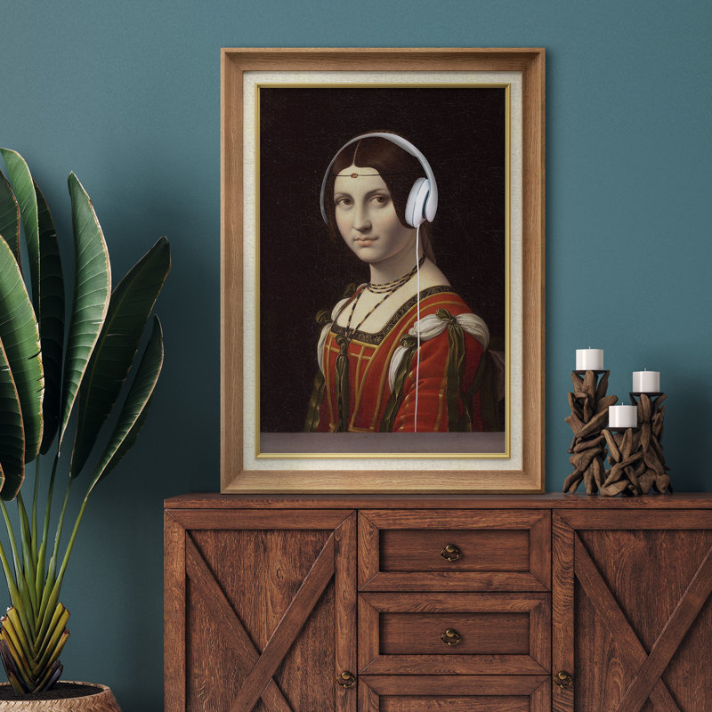 «Renaissance Music Headphones» sur toile, H 36 po x l 26 po, Cadre naturel de qualité supérieure