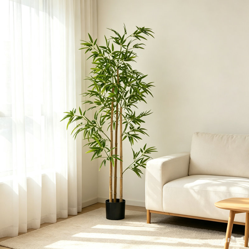 Arbre de bambou artificiel 6 pi, plante de bambou décorative avec pot de chambre de bébé, verdure artificielle réaliste pour la décoration intérieure de bureau à domicile