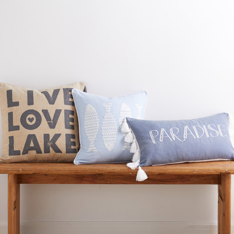 Blue and Cream Embroidered Nautical Fish Throw Pillow