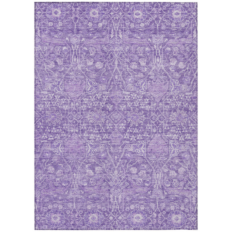 3' X 5' Plum And Lavender Floral Washable Indoor Outdoor Area Rug