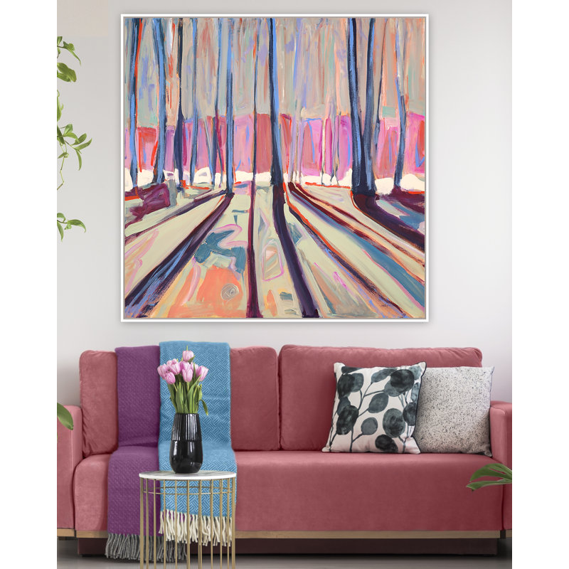 " Mirrored Woods " by Katie Ré Scheidt, 41.25" H x 41.25" W, White Floater Framed