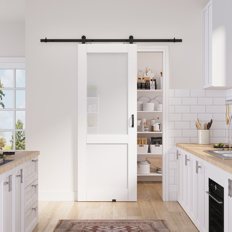 32 po x 80 po, demi-dalle blanche avec surface préfinie avec toute la quincaillerie de porte de grange, 32in.x 80in.