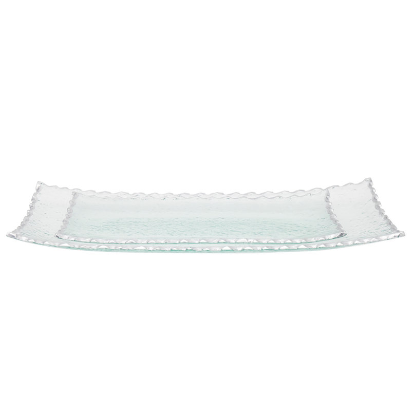 Godinger Tide Platter, 1" H x 18.75" L x 7.6" W, Clear/Platinum