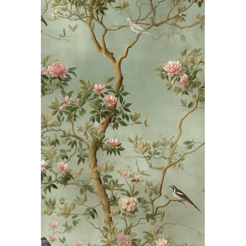 Papier peint floral rétro avec oiseaux