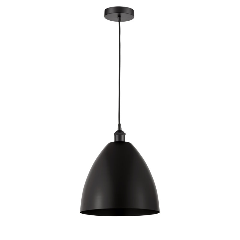 Luminaire suspendu conique à 1 lumière, Noir mat, Noir mat, H 14,75 po x l 12 po x P 12 po