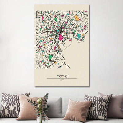 Tokyo, Japan Map 1 Piece Wrapped Canvas Wall Art
