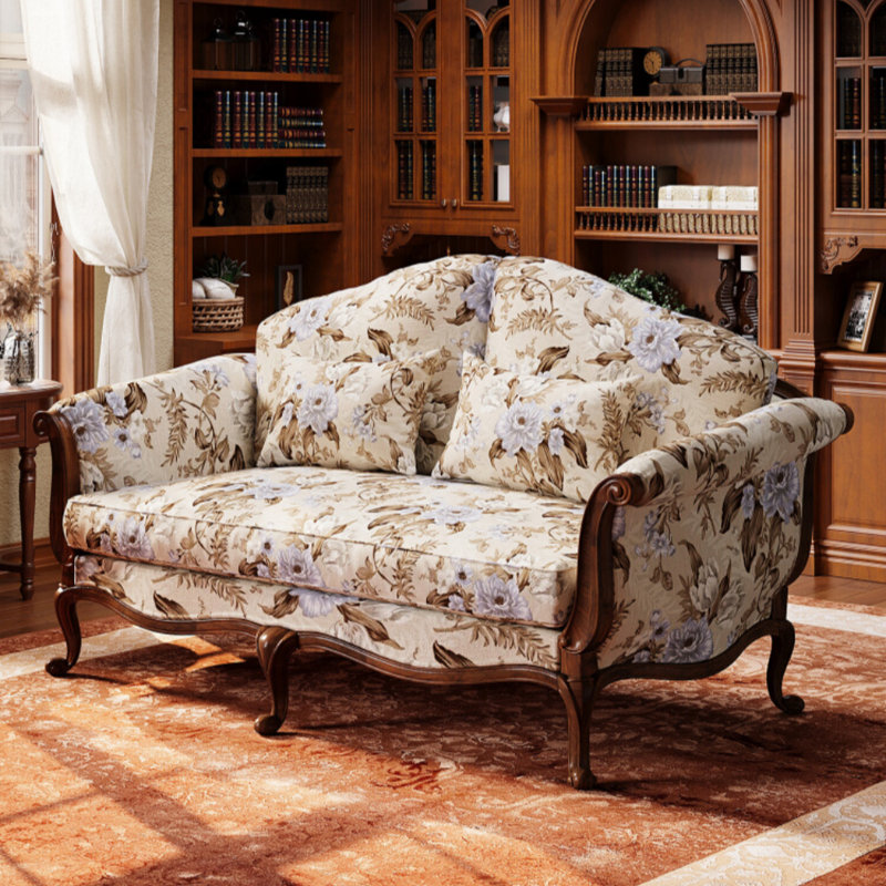 American Retro Solid Wood Double-seater Sofa, Off White