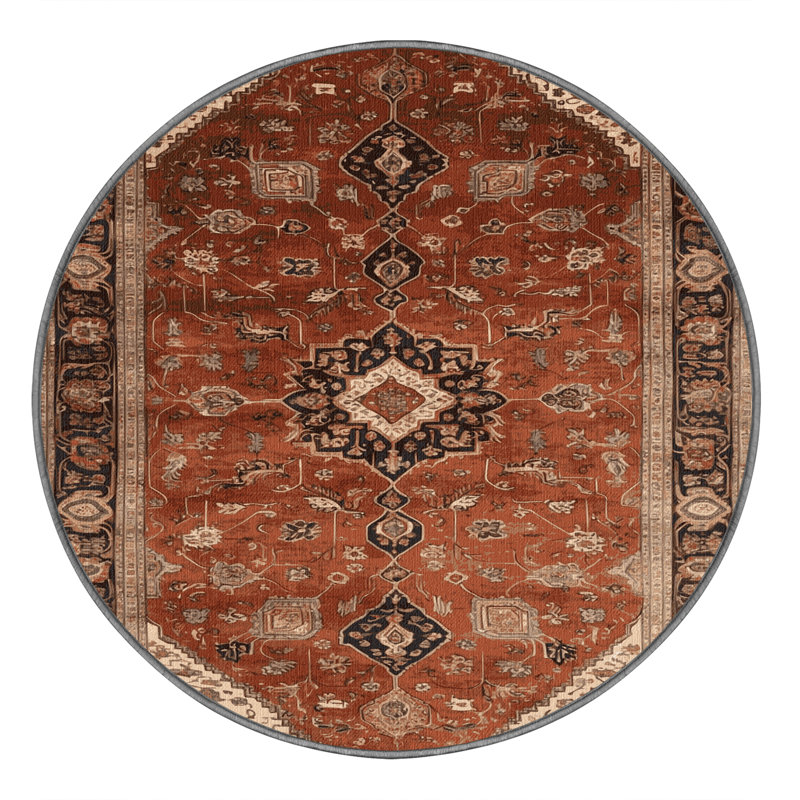 Machine Washable Persian Brown Area Rug, Round 7'