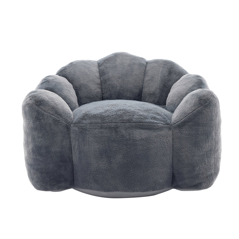 Ergonomic High-Density Foam Filled Lotus Style Compression Sofa Chair with Carry Handle, Gray Faux Fur