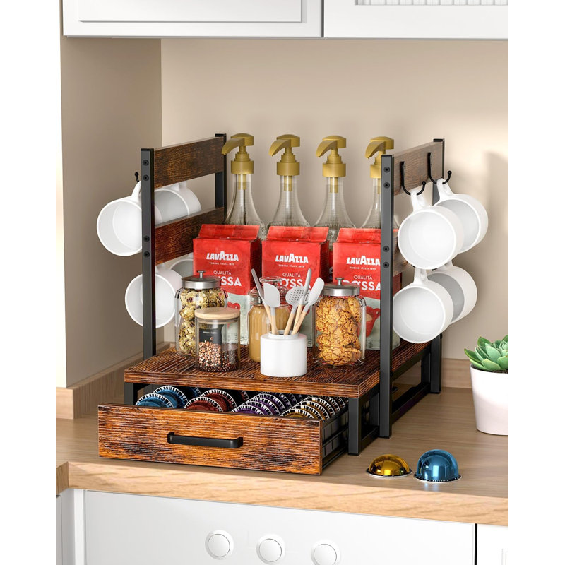 Porte-dosette compatible avec Nespresso Station Organisateur de tiroir à dosettes avec support à tasses, porte-dosettes Vertuo pour la maison et le bureau
