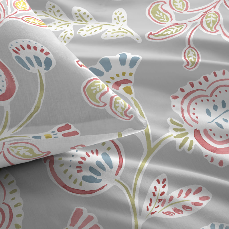 Samana Floral Duvet Cover Set with Pillowcases Included, Grey, Single Duvet Cover + 1 Standard Pillowcase