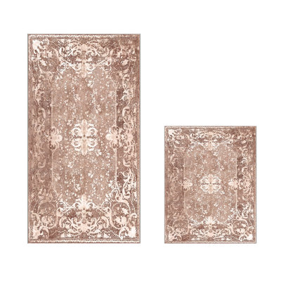 Luxurious Bathmat Set (2 Pieces), Powder Color, 19.7 x 23.6 inches & 23.6 x 39.4 inches | 100% Polyester, 25.0 oz/sq yd, Non-Slip, Antibacterial, Easy-Clean | Perfect for Stylish Bathrooms & Comfort