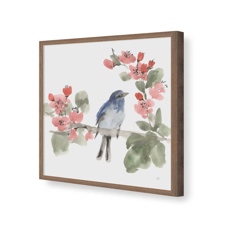 «Bird and Blossoms I» par Chris Paschke, reproduction d'art, H 31,5 po x l 31,5 po, Brun, Impression encadrée