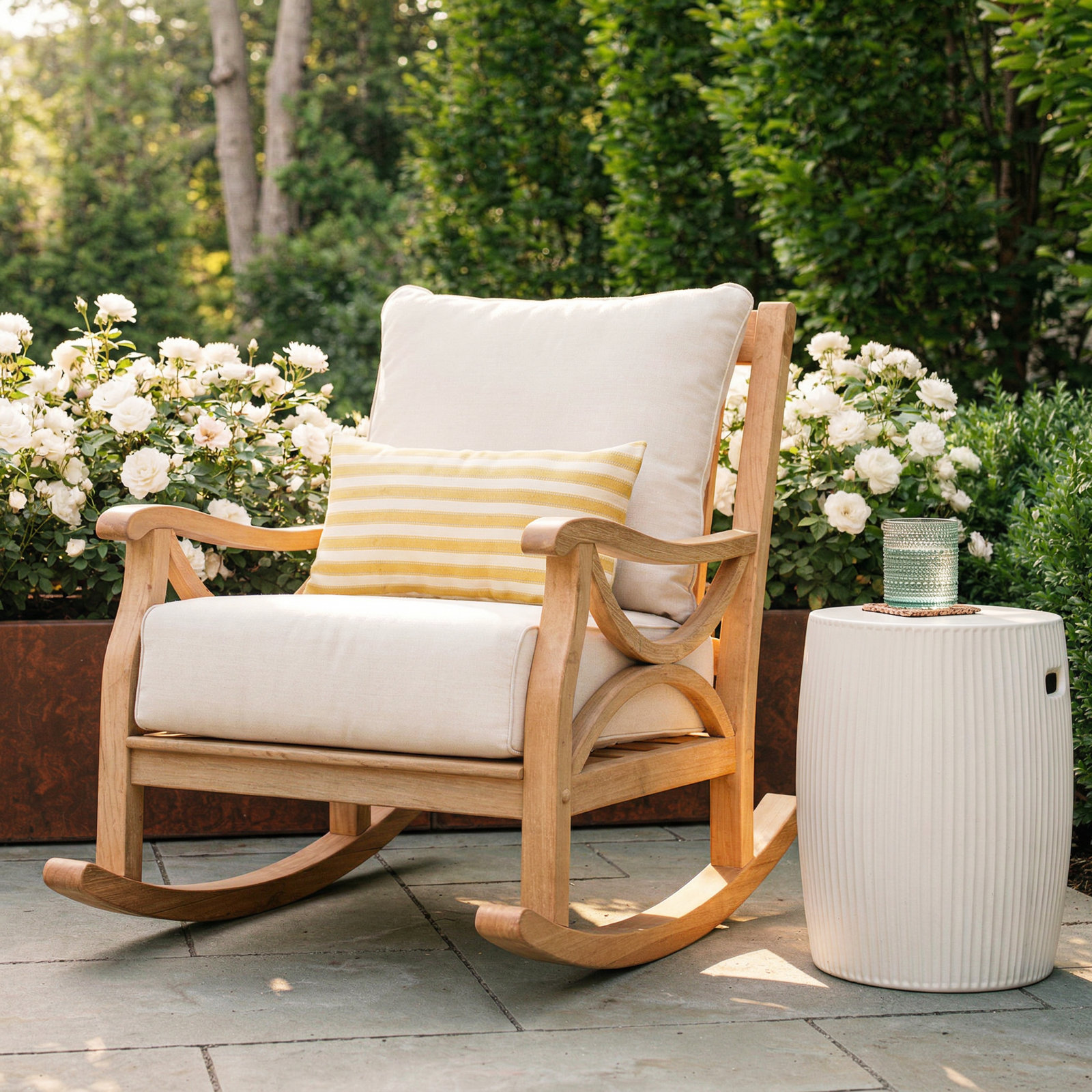 Brunswick Teak Patio Rocking Chair, Beige