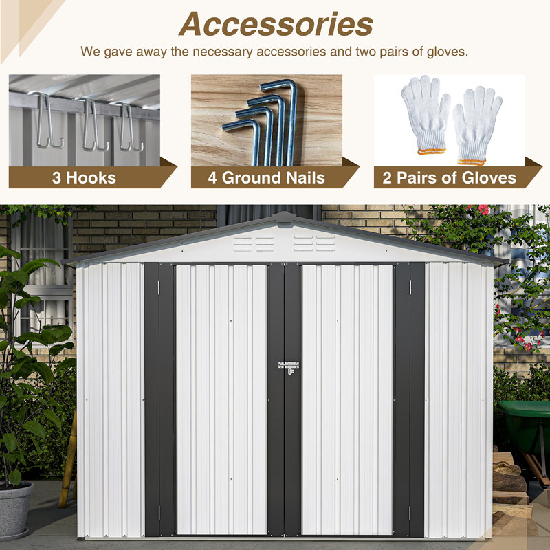 8 x 6 ft White and Gray Metal Outdoor Storage Shed