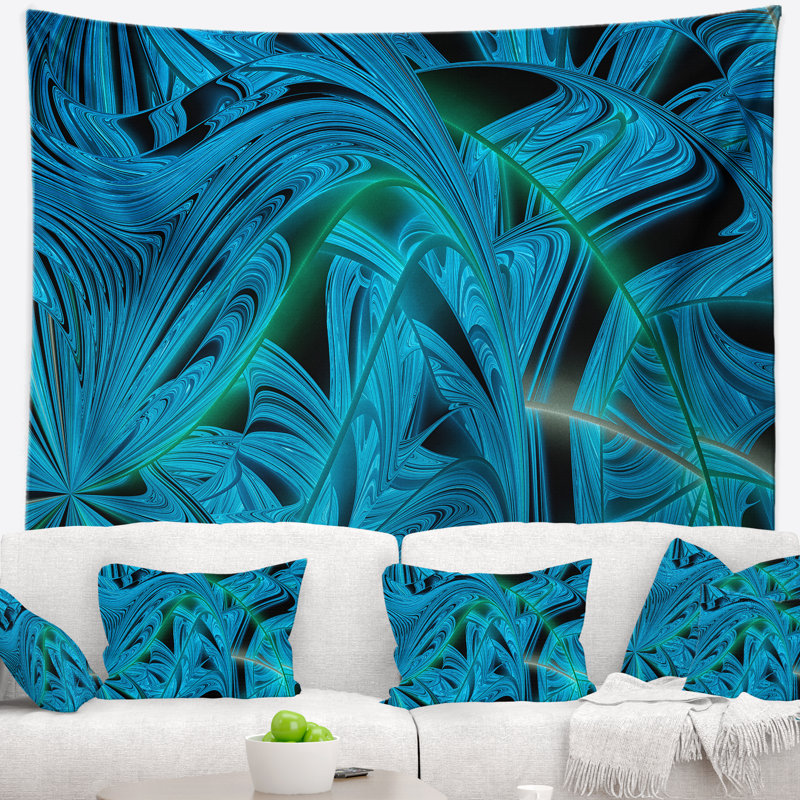 Tapisserie abstraite à motif fractal bleu d'hiver, H 78 po x l 92 po