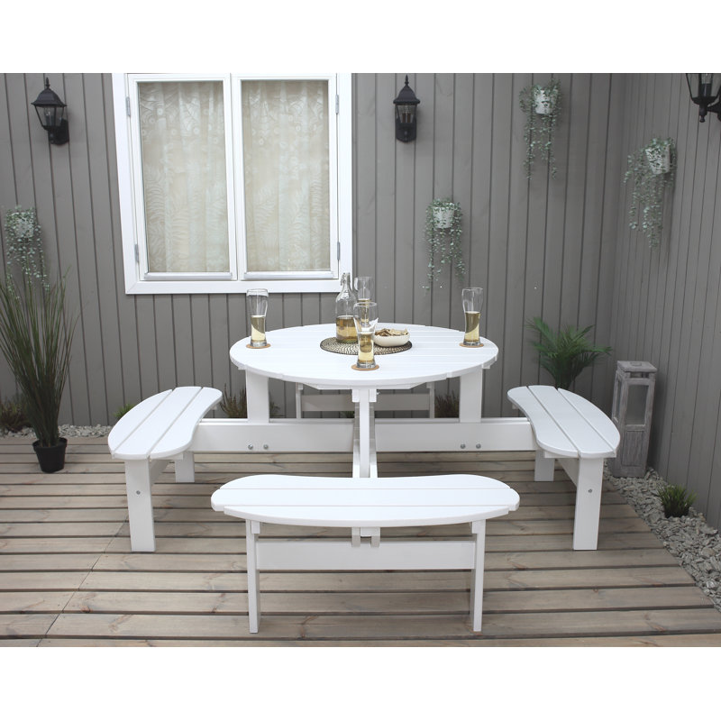 Hobi 4 - Person Wood Patio Dining Set with Round Table, White