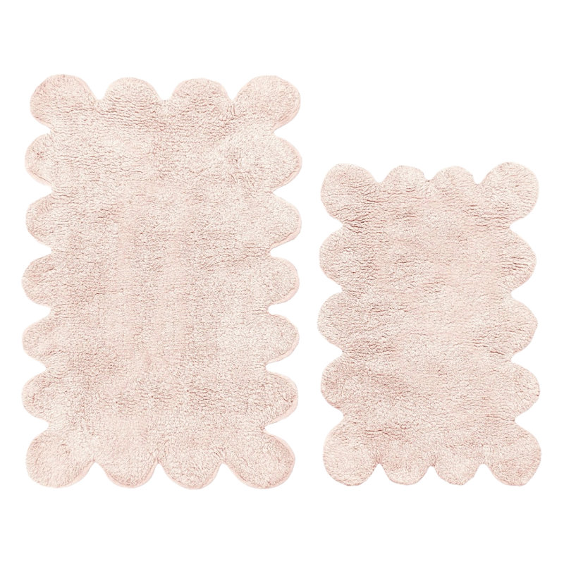 Two Piece Scalloped Bath Mat Set, Pink