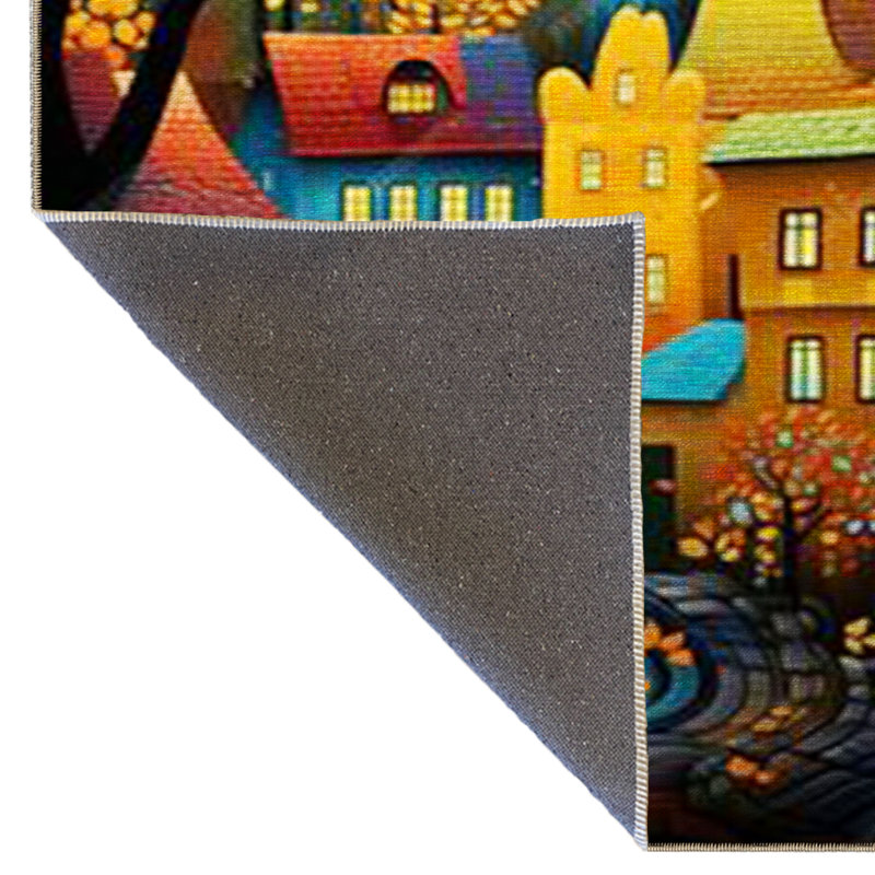 Tapis décoratif multicolore à motif de maisons et d'arbres multicolores Sieben, Rectangle 2 pi 8 po x 5 pi