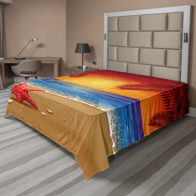 Dessin de drap plat Ambesonne Summer Beach Ocean Beach Palm rouge jaune bleu, Drap plat de taille très grand