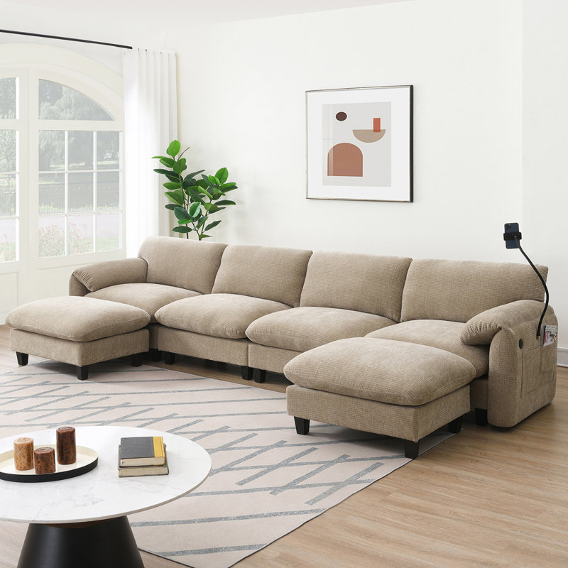 Canapé modulaire de style contemporain de 140 po en forme de U avec coussin de siège extra large de 31,5 po, USB et chargeur de type C