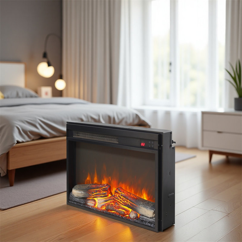 Remote-controlled Freestanding Electric Fireplace With 3d Flame Effect, 17.4" H x 27.2" W x 4.9" D