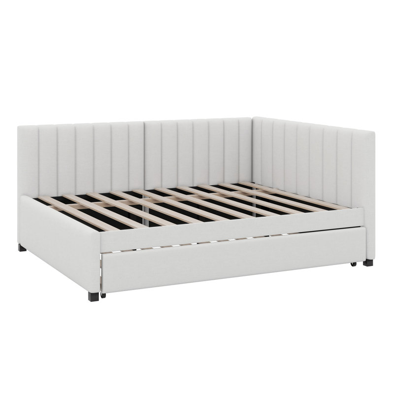 Upholstered Daybed With Trundle Sofa Bed Frame, Beige