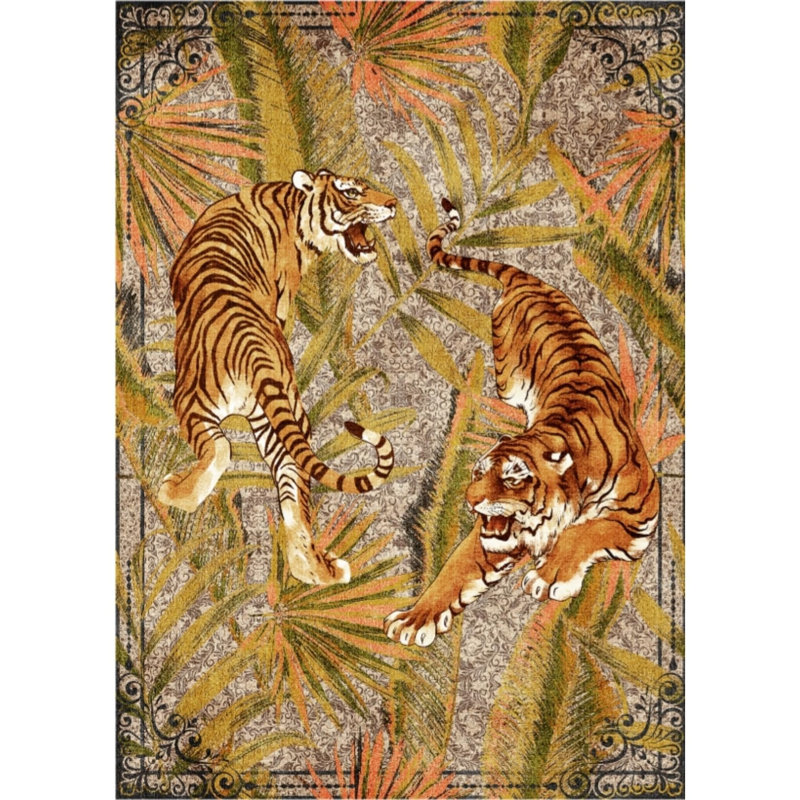 Area Rugs for Living Room Floral Carpet Non Slip Indoor Low Pile Soft Bedroom Dining Room Home Office, Brown