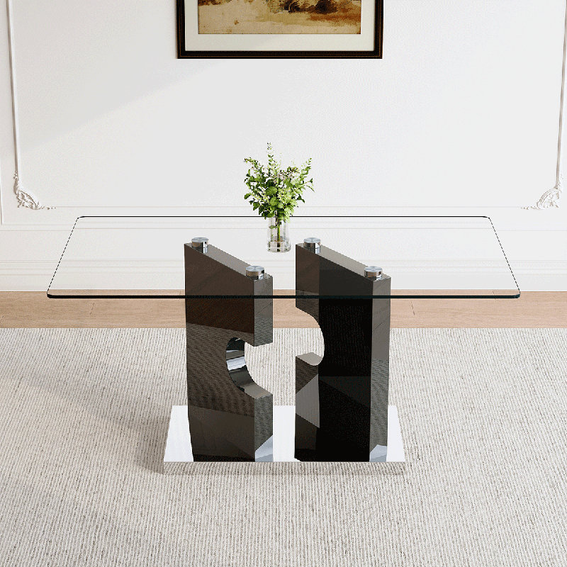 63" Dining Table,Kitchen Table With Metal Base, Black
