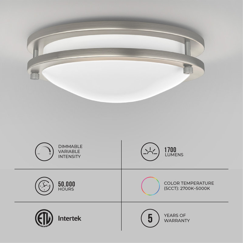 14-Inch Dimmable LED Flush Mount Ceiling Light - 24W Double Ring Design, 14" Diameter, 24 W
