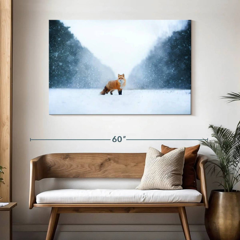 Renard roux dans la neige, H 32 po x l 48 po