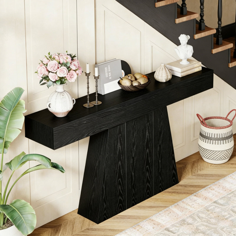 Vintage Mid-Century Solid Wood Console Table, 35.4" H x 63" W x 11.8" D