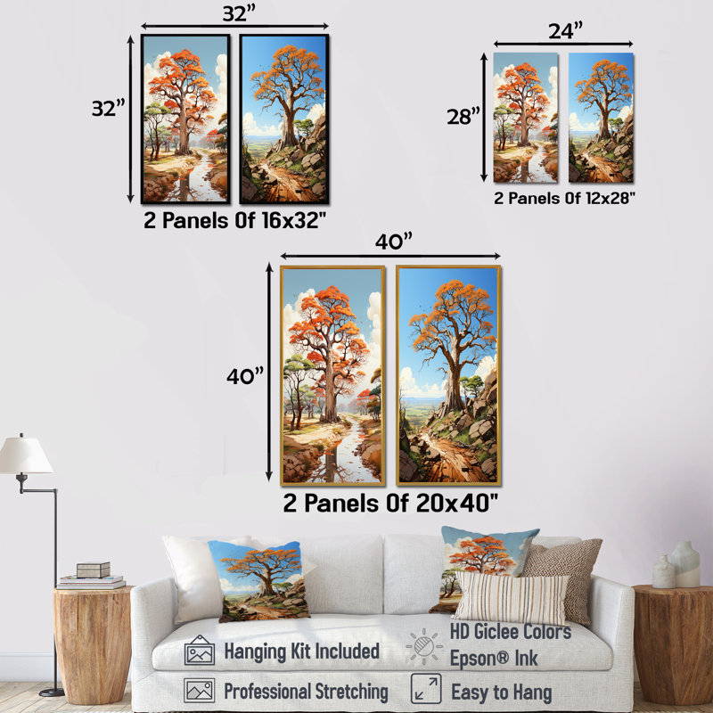 Représentation transparente de baobab - ensemble de 2 décorations murales arbre baobab, H 28 po x l 25 po, Toile tendue