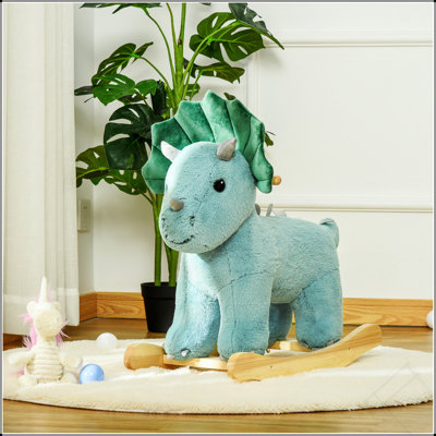 Kids Plush Ride-On Rocking Horse Triceratops-Shaped Toy Rocker With Realistic Sounds For Child 36-72 Months
